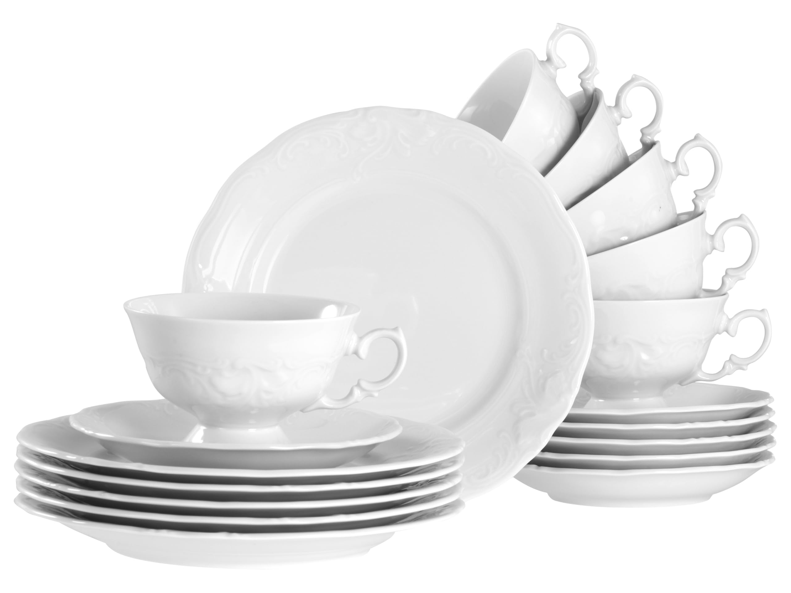 CreaTable, 24622, seria Frederike biały, 18-częściowy zestaw naczyń dla 6 osób, porcelanowy serwis do kawy, nadaje się do mycia w zmywarce i używania w kuchence mikrofalowej, wyprodukowano w Europie