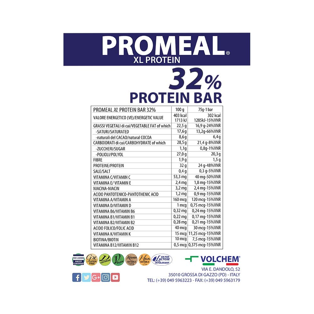 Promeal Protein Bar Xl 32% 20 Bar X 75g, Nocciola