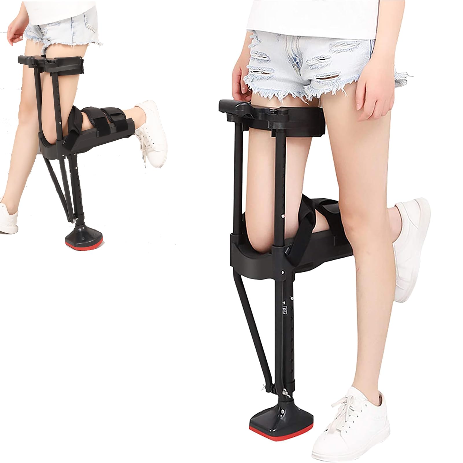 Muleta de rodilla sin dolor para adultos, andador manos libres de una sola pierna para esguinces de tobillo y lesiones de pantorrilla, muletas antideslizantes ajustables en altura
