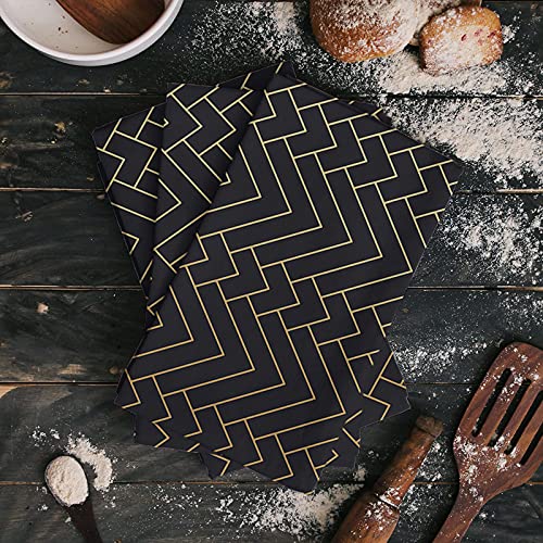 Black Gold Striped Chevron Microfiber Kitchen Towels, Super Absorbent Dish Towels For Kitchen/Bathroom Decorative And Bar Towels Soft Reuseable Cleaning Cloths Washable Fast Drying, Geometric #TOP1