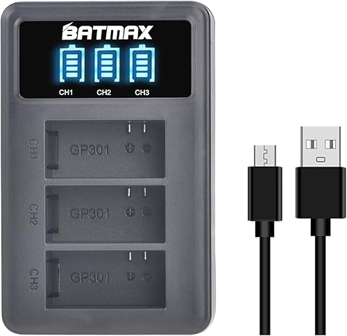 Miniatura 7 de Batmax 3 baterías AHDBT-301 de iones de litio + cargador USB LED de 3 ranuras para cámaras GoPro Hero 3, Hero 3+ GoPro AHDBT-301, AHDBT-302