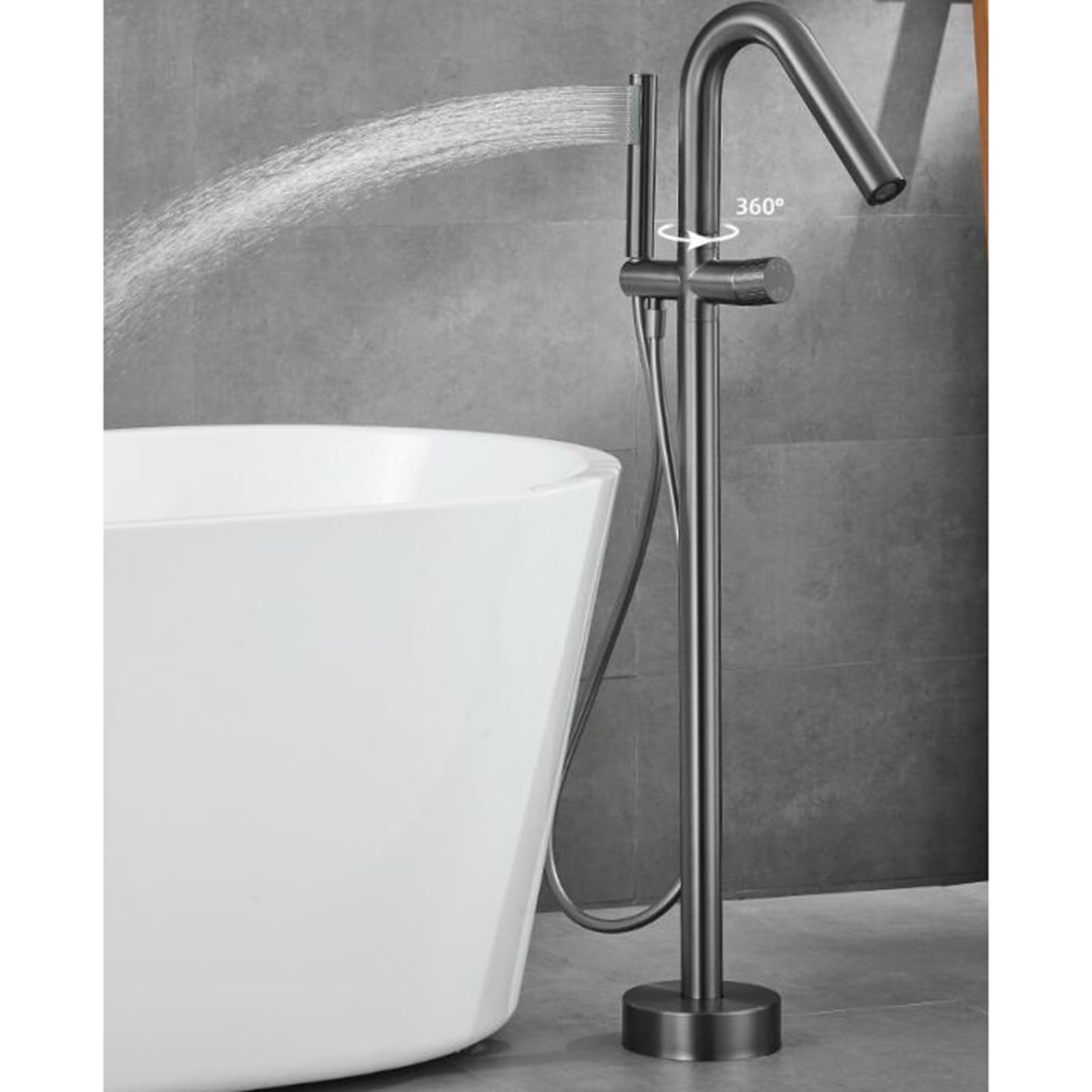 Rubinetto per Vasca da Bagno Indipendente con doccetta, Rubinetto da Bagno in Ottone Acqua Calda e Fredda Miscelatore monocomando Rubinetto da Bagno per Vasca da Bagno Indipendente, Nero