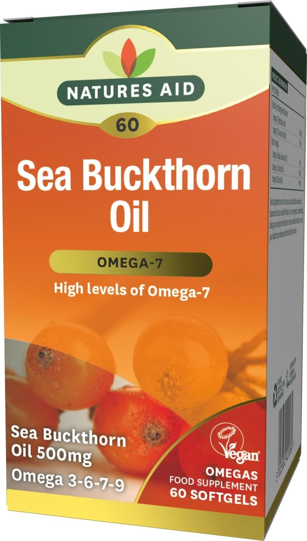 Natures Aid Sea Buckthorn Oil Omega-7 60 Softgels