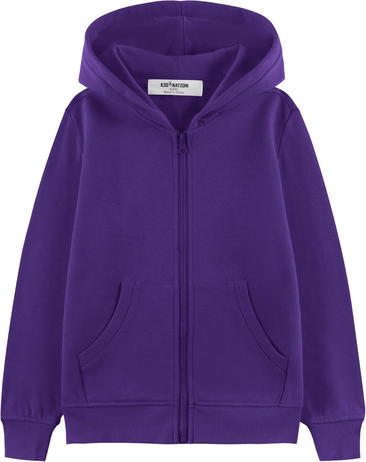 Kid Nation Kids Soft Brushed Fleece Zip-Up Hooded Sweatshirt Hoodie for Boys or Girls 4-12 Years