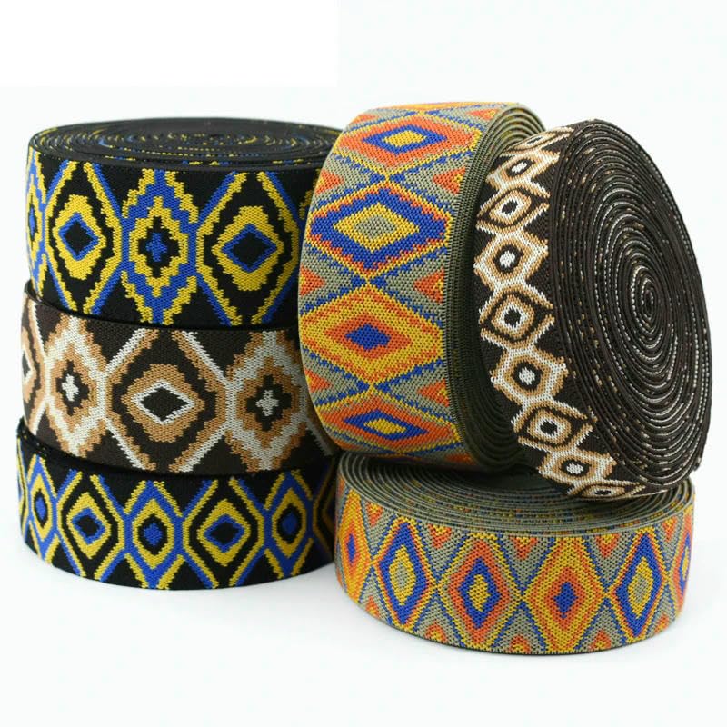 Bandas elásticas de jacquard étnicas de 2, 5 y 10 metros (25, 40 y 50 mm) para cintura de pantalones, cinta elástica para ropa, accesorios de costura DIY - Café - 50 mm - 10 metros