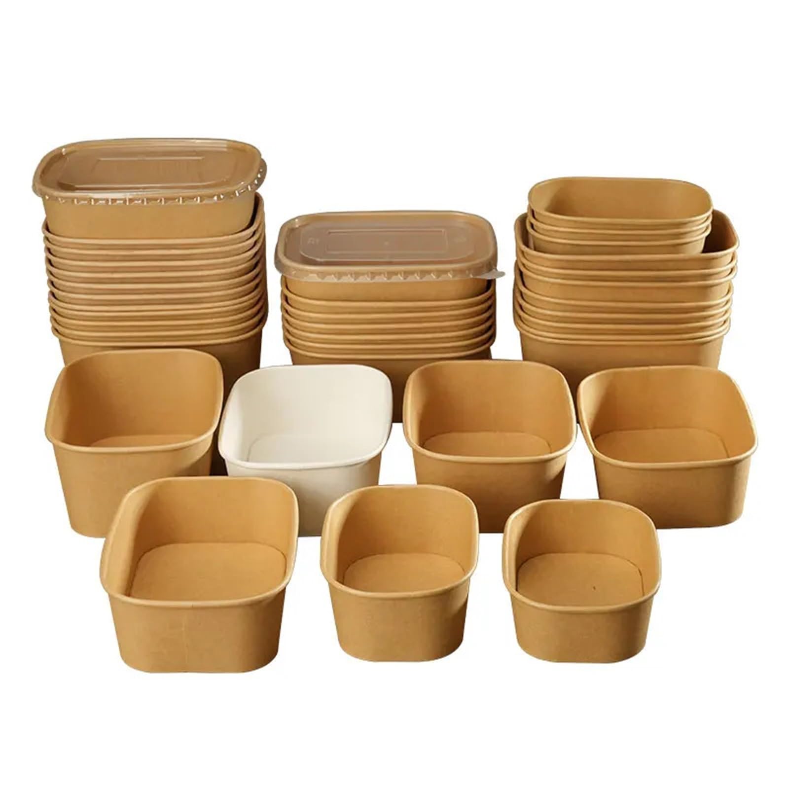 50 szt., 500, 650, 750, 1000 ml, kwadratowe miski z pokrywkami, pudełko na lunch, pojemniki na żywność do zupy, sałatki, makaronu (1000 ml)