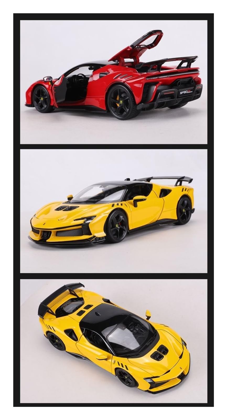 Metallo Scala Replica Ornamenti Per Auto Modello Pressofuso In Metallo Con Apertura Portiera Scala 1 24 Gialla Per Ferrari SF90XX Hobby Veicoli Giochi Set(Yellow)