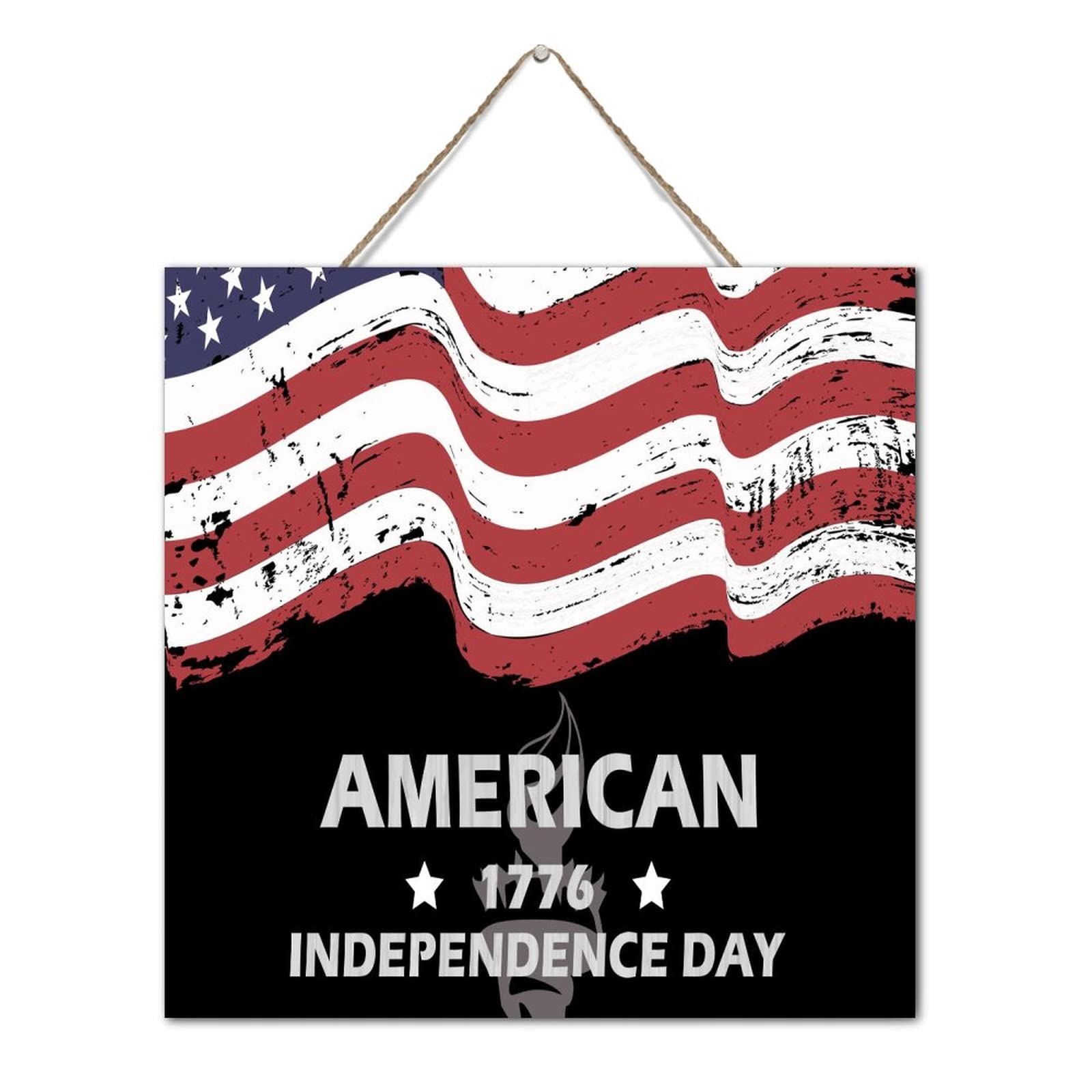 Drapeau américain 1776 en bois rustique de 30,5 x 30,5 cm pour décoration d'intérieur et bureau