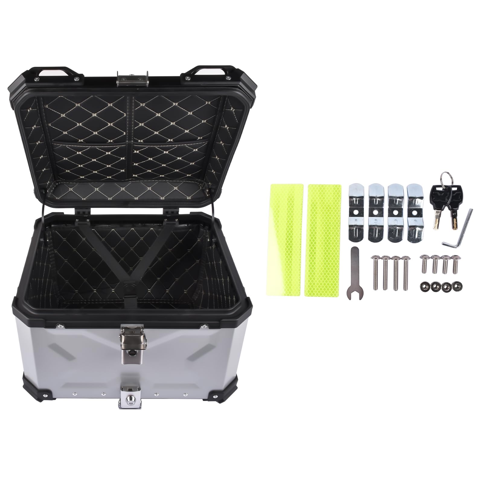 55L Coffre à bagages universel pour moto, argenté, coffre arrière en aluminium, étanche