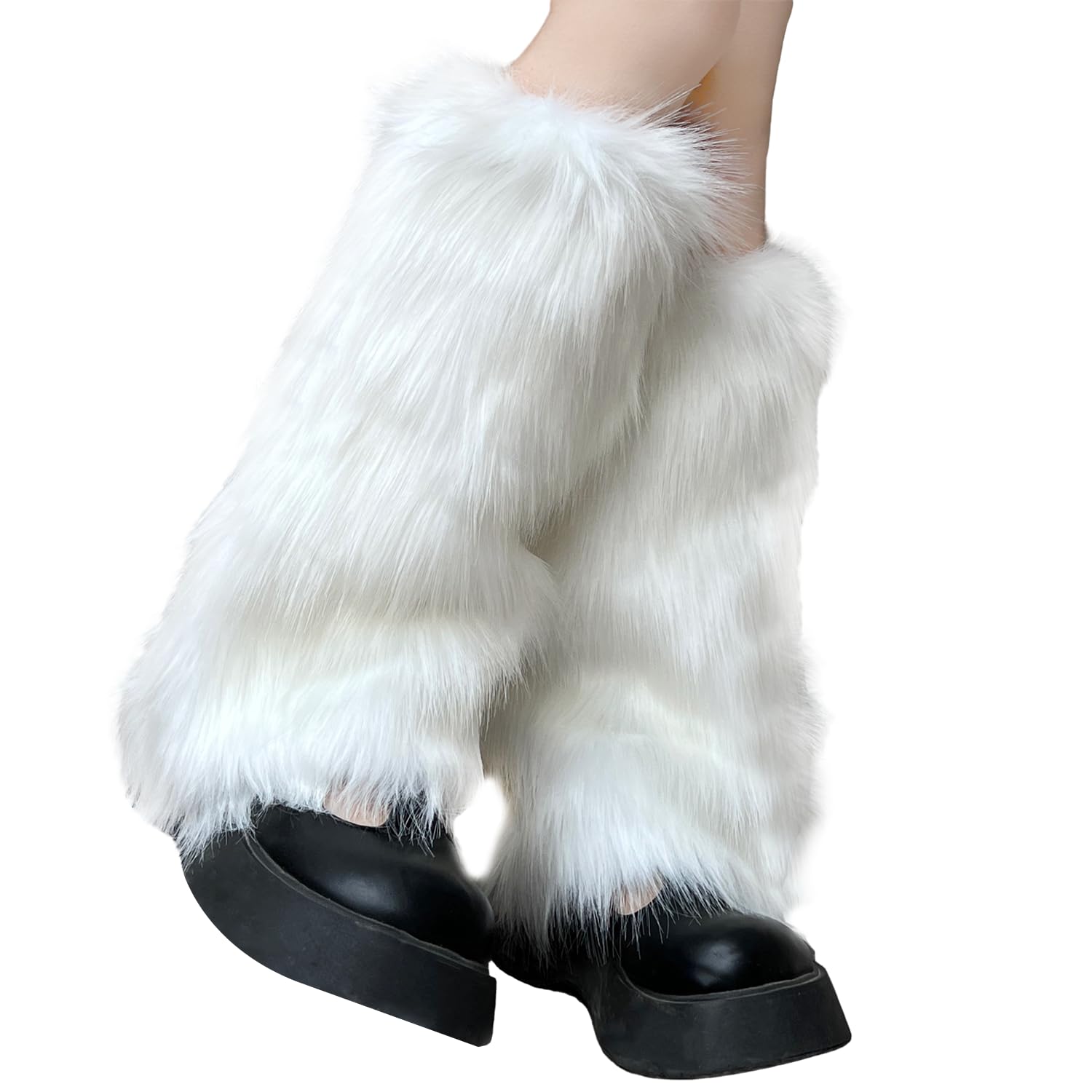 MEMOFYND Warm and Fuzzy White Leg Warmers, Soft Faux Fur, Fluffy for Cozy Winter Days