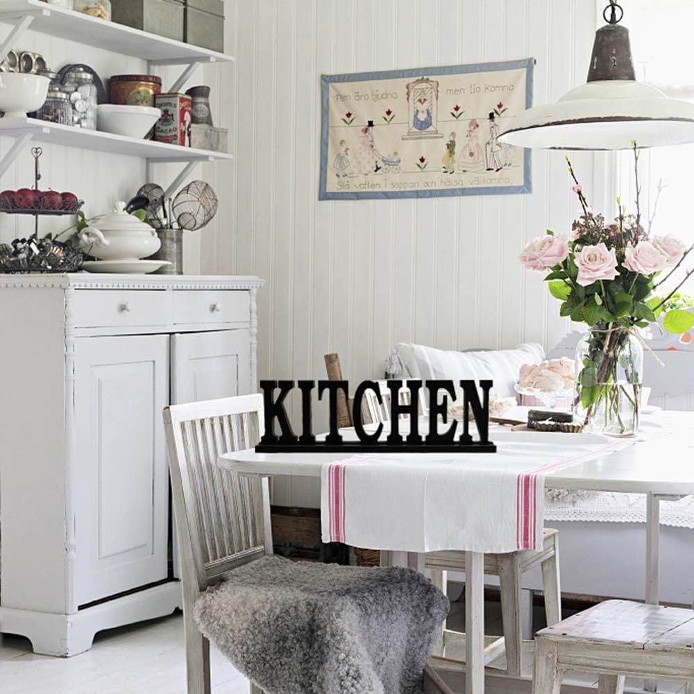 Rustic Wood Kitchen Sign Freestanding Wood Word Kitchen Decor Sign Decorative Cutout Letter for Shelf Decor