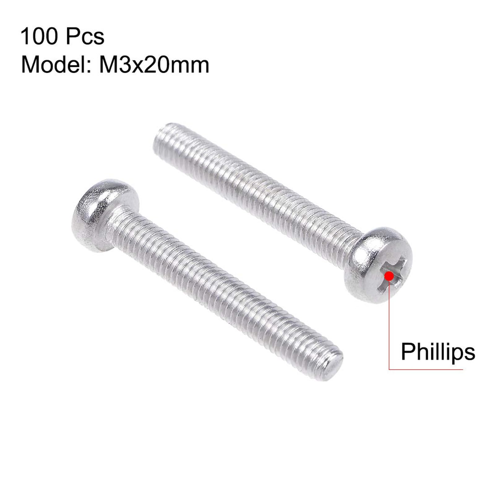 MACHSWON M3x20mm Machine Screws Pan Phillips Cross Head Screw 304 Stainless Steel Round Head Cross Screw Fasteners Bolts 100Pcs - Image 2