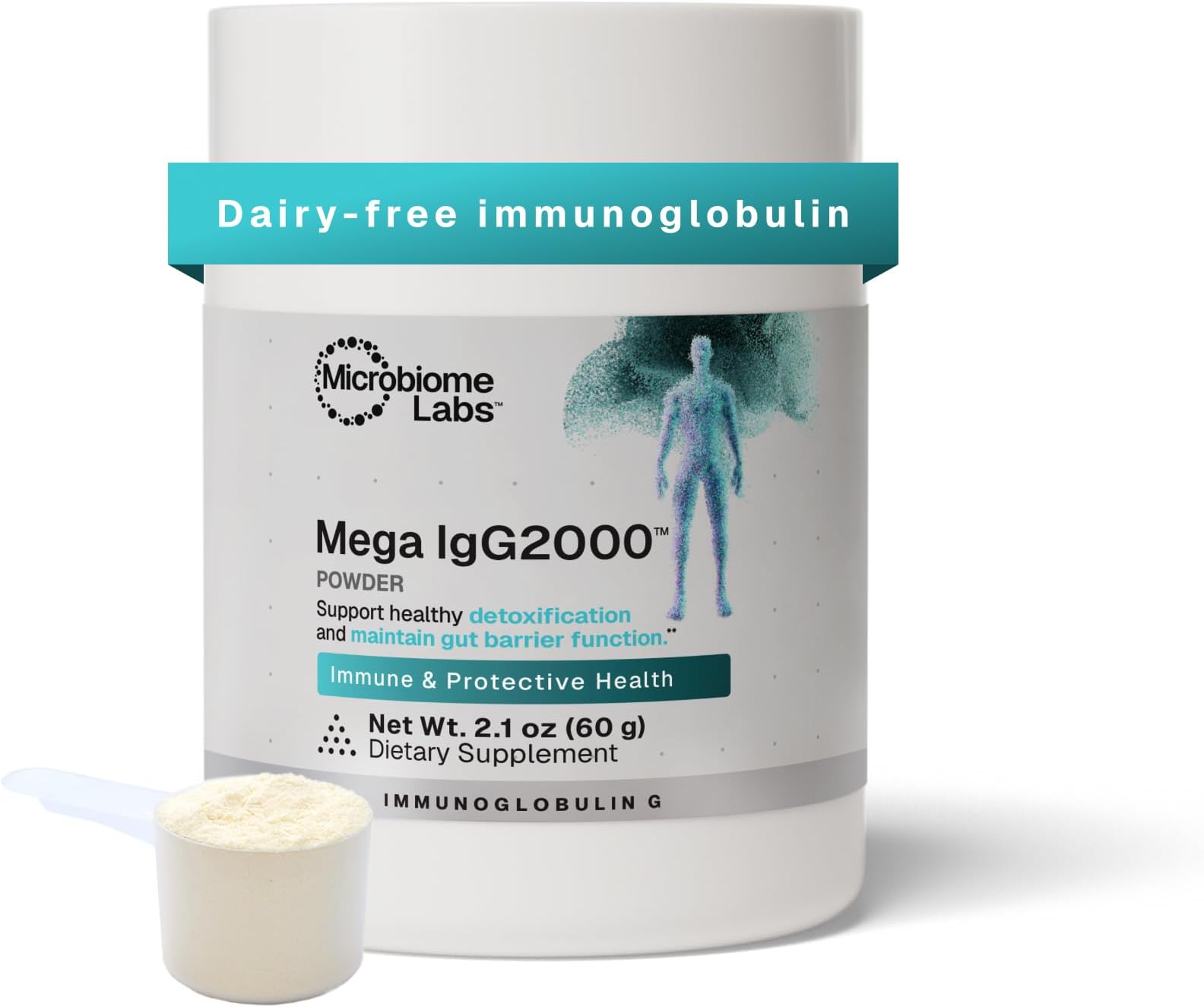 Microbiome Labs Mega IgG2000 Gut Health Powder for Women, Men & Kids 2+ - IgG Immunoglobulin Supplement for Digestive Health Support - Dairy-Free Bovine Colostrum Supplement Alternative (2.1 Ounces)