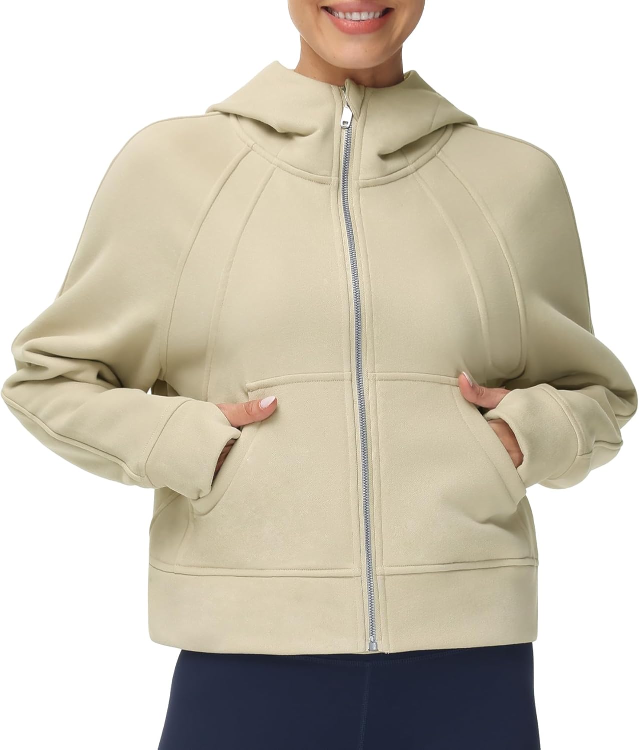 THE GYM PEOPLE Women's Full-Zip Up Hoodies Jacket Fleece Workout Crop Tops Sweatshirts with Pockets Thumb Hole