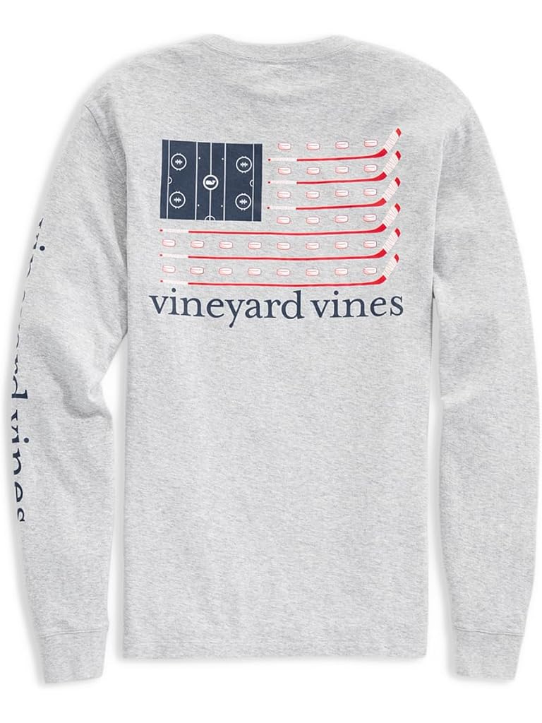 Gray Vineyard Vines Long Sleeve Hockey Flag Pocket Tee