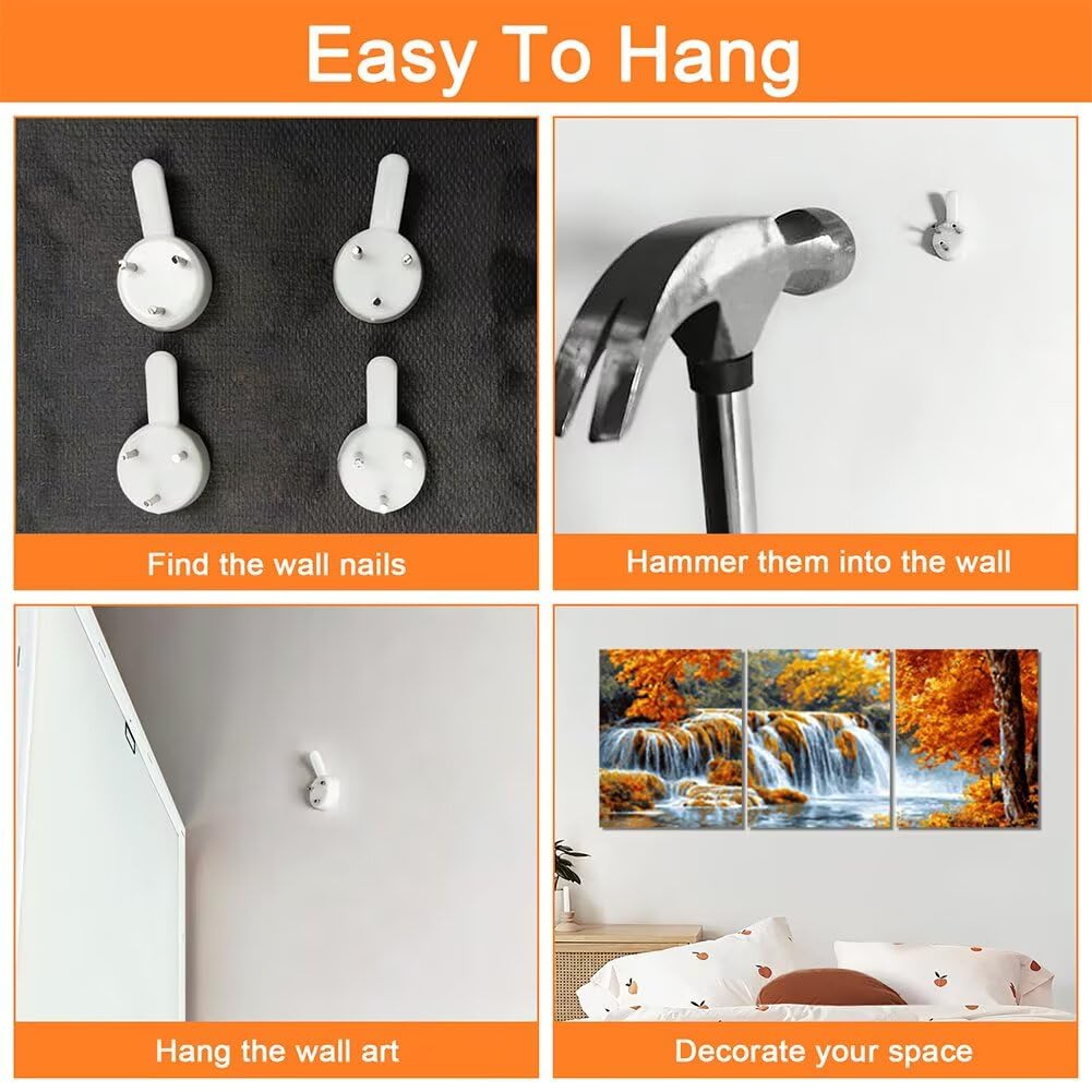 Wandbilder Herbst 60x80cm, 3Pcs Leinwand Bilder Groß Wanddeko Wohnzimmer, Wasserfall Leinwand Bilder mit Rahmen, Moderne Wandbilder Wohnzimmer Poster Set mit Haken, Wand Deko Schlafzimmer, -2266