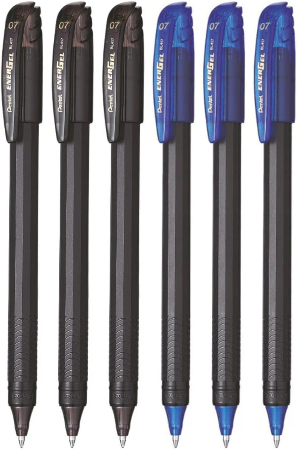 EnerGel 0.7mm Roller Gel Pen | Quick Dry Ink For Smudge-Free Writing | Lightweight Gel Pen For Smooth Writing Experience | Blue & Black Ink, Pack of 6 Pens (BL417)