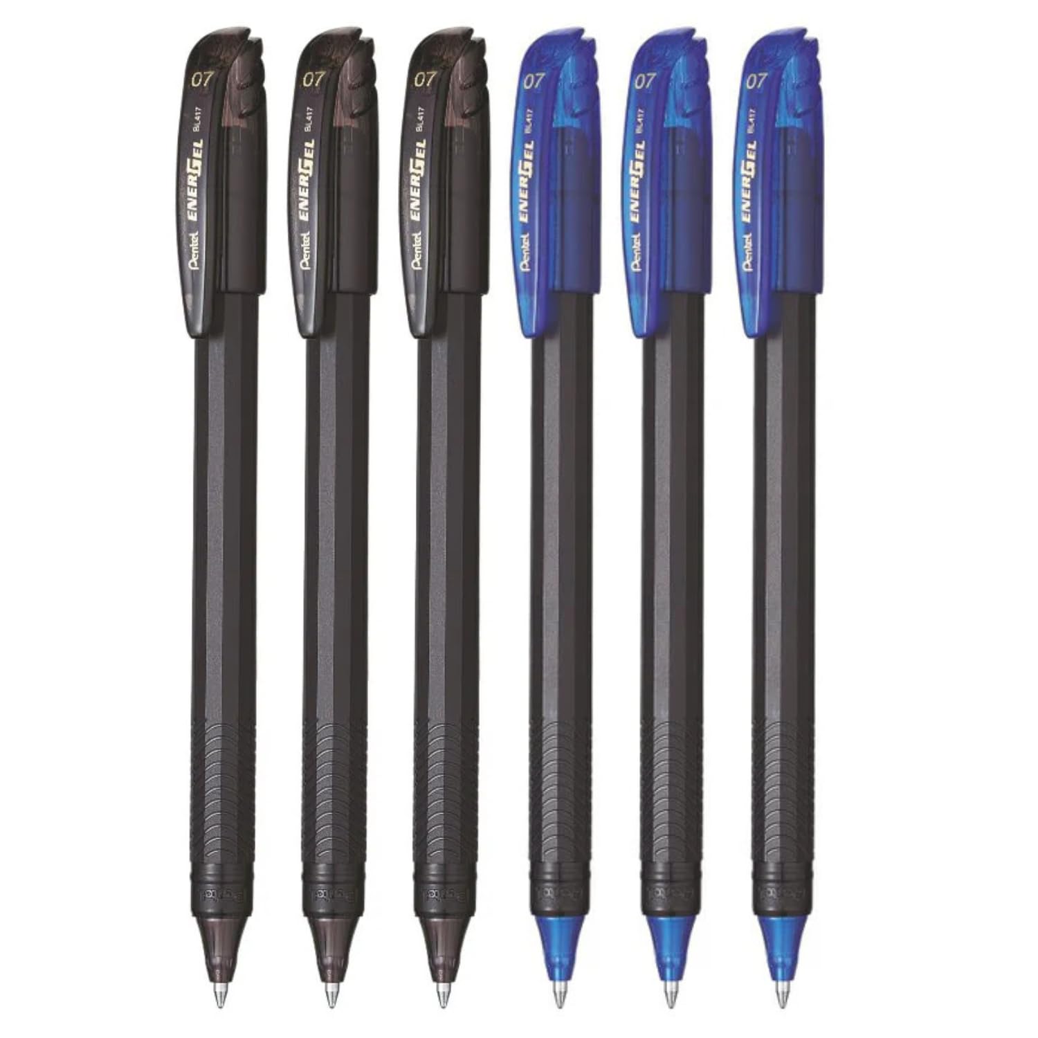 Energel - 0.7mm - Roller Gel Pen Set - Pack of 6 Pens - (3 BLUE + 3 BLACK)