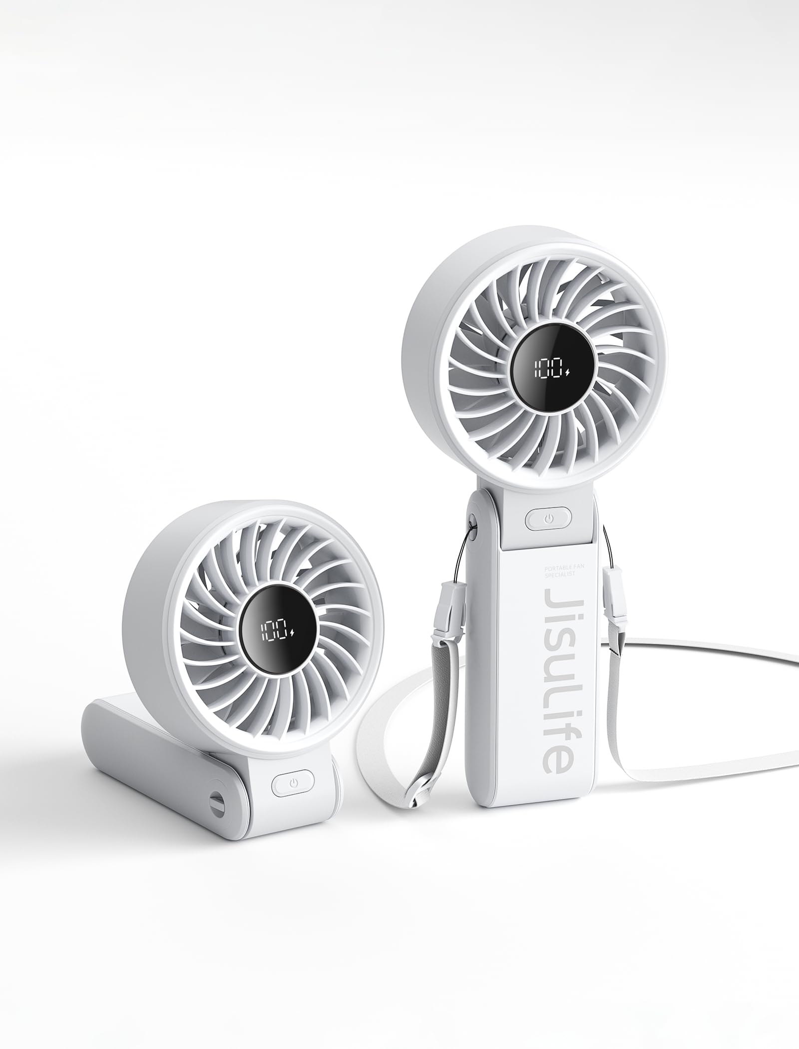 JISULIFE Handheld Fan Life7 – Ultimate Flexibility: High-Power Motor, LED Display, 19.5 Hrs Cooling, 5000mAh Rechargeable, 5-Speed, Foldable Design, 3-IN-1 Portable Fan for Travel Cruise Beach(Grey)