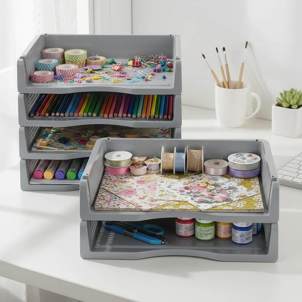 Ablagefächer Papierablage Stapelbar A4 für Ordner/Briefe, Kunststoff, Grau, 6 Stück