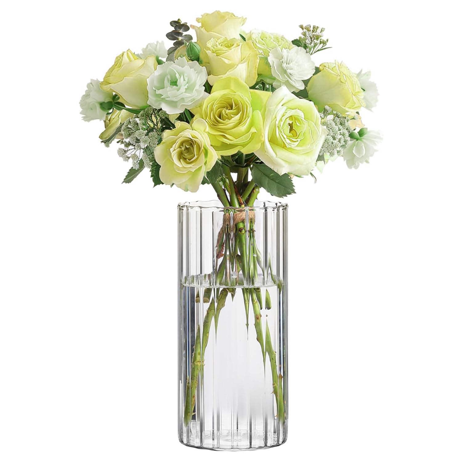 Vases, Glass Cylinder Vases, Bud Vase for Centerpieces, 20CM Tall Ribbed Vase Hurricane Floating Candle Holder, Decorative Flower Vases for Wedding Reception, Home Decor, Housewarming Gift