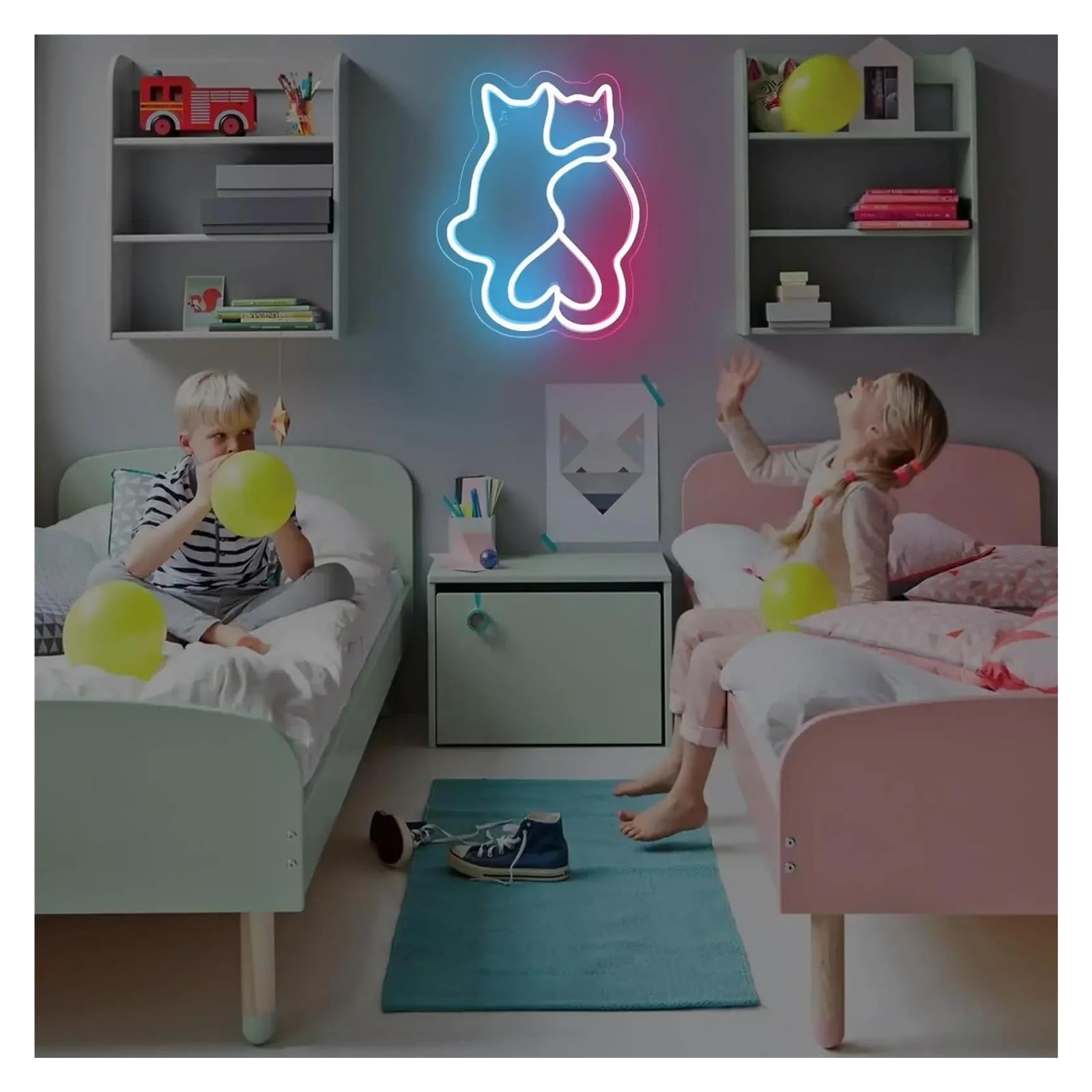 Luz de Diseño de Digital Letrero De Neón De Dos Gatos Decoración De Pared Luz LED Regulable USB Para Niños Dormitorio Sala De Estar Fiesta Bar Sala De Juegos 27cmx35cm