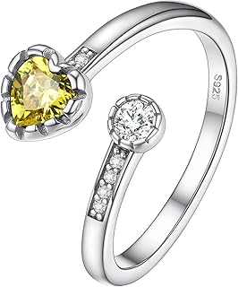 Anillos Dedos de Colores, Plata Esterlina, Anillos Ajustables con Piedras para Nacimiento Enero - Diciembre, Con Caja de Regalo