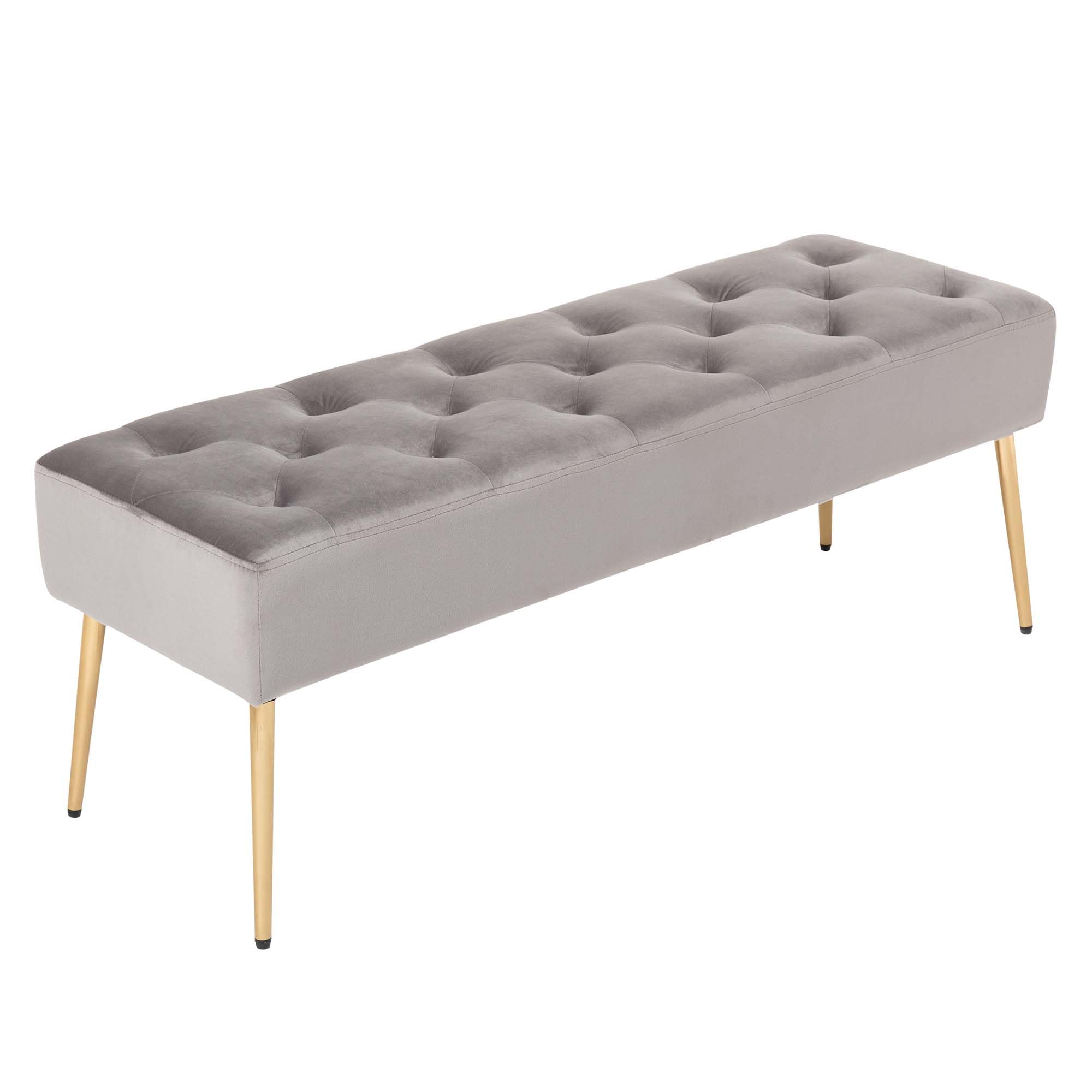 Duhome Banco con Pomos, Banco Tapizado de Terciopelo para Zapatos con Reposapiés Banco de Cama Taburete para Entrada Salón Dormitorio, Gris