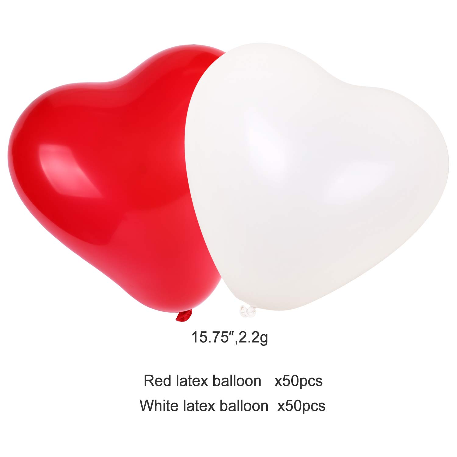 Ballons Cœur 18 Pouces + Ronds 10 Pouces - Lot Rose, Rouge, Blanc - Pour Saint-Valentin, Mariage, Anniversaire