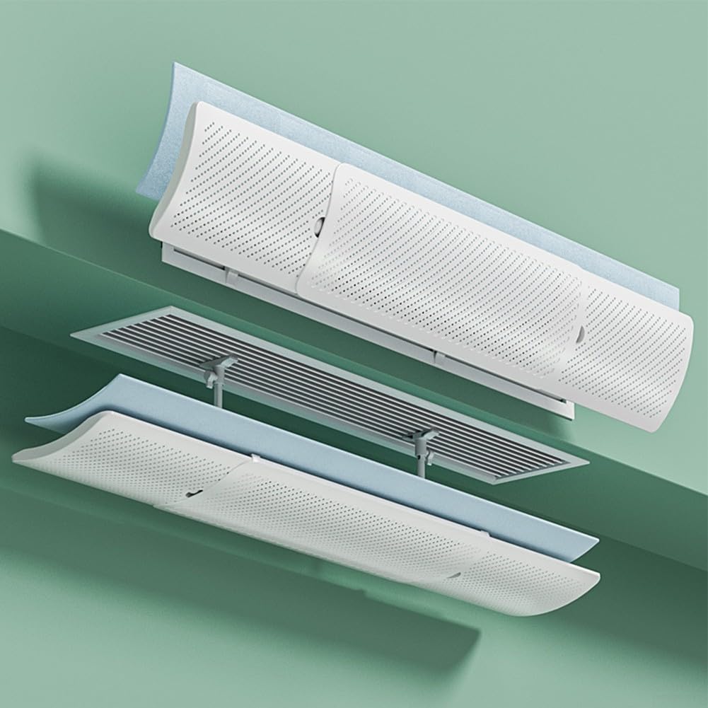 Deflettore d'aria regolabile per ventilazione a soffitto e laterale, bianco, 51-120 cm, compatibile con sistemi di climatizzazione, con filtro agli ioni, migliora il flusso d'aria e il comfort
