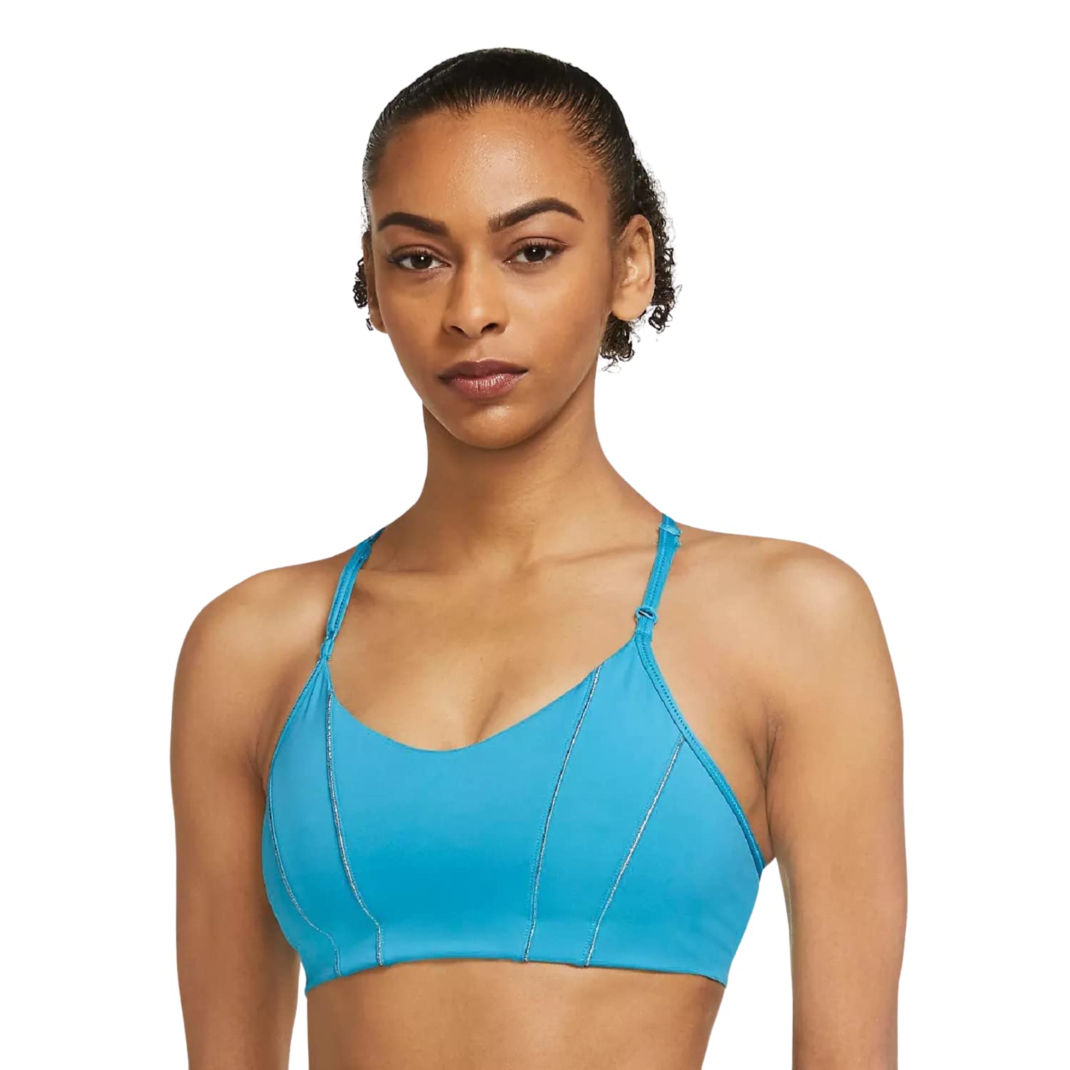 Nike Yoga Indy Womens Light-Support Padded Metallic Tape Sports Bra