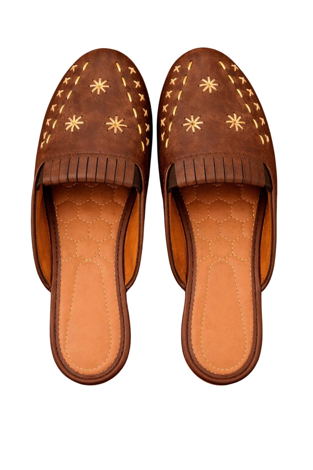 Women’s Casual Slip-On Mule Flats, Synthetic Leather Ethnic Jutti Style Backless Loafers with Cutwork Design, Office & Casual Use-picture-46