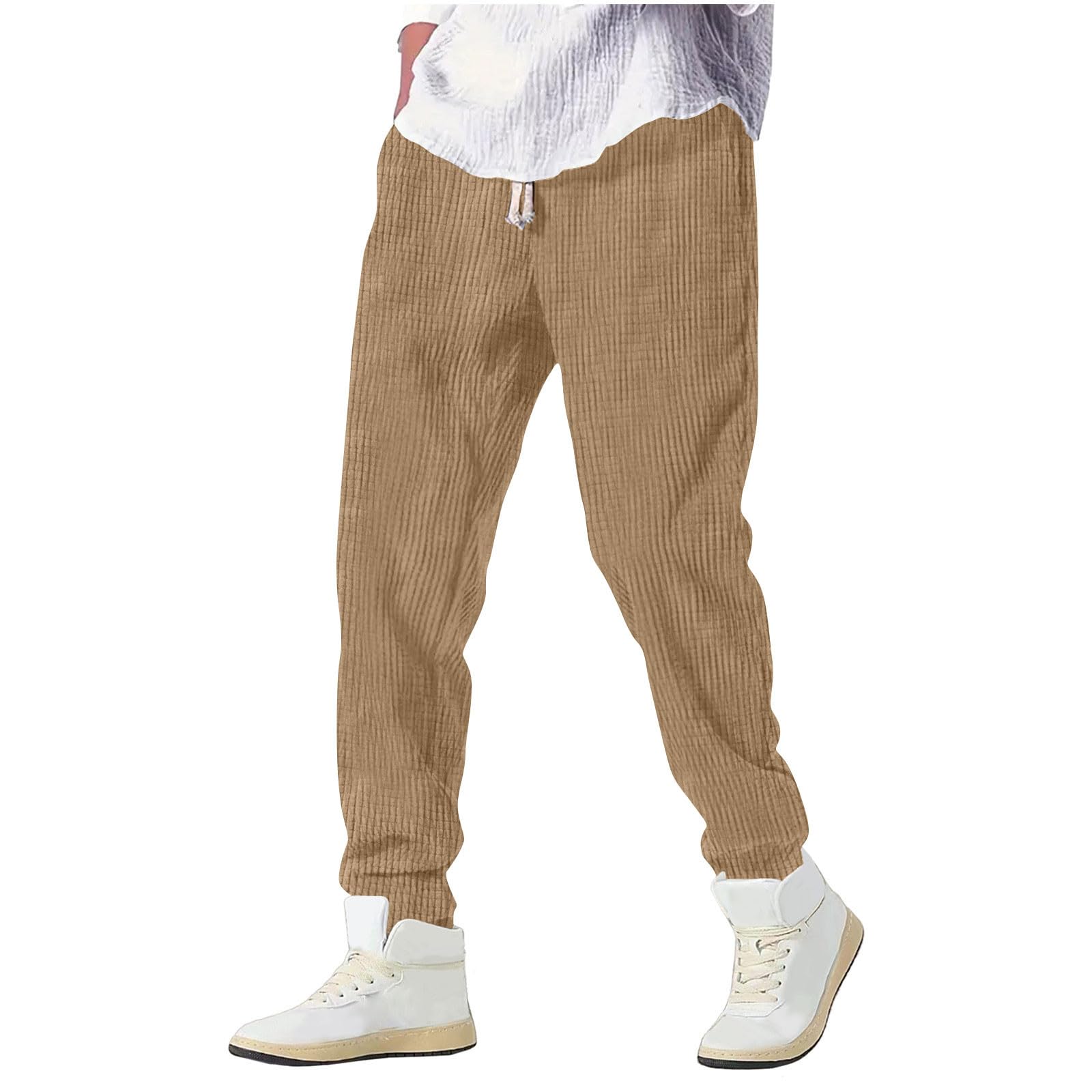 Kirakuco Pantaloni Giapponesi Uomo Larghi Pantalonis in Velluto A Coste Lunghi Taglio Dritto Modello Pantalone con Vita Elasticizzata e Cordino Baggy Elasticizzati Casual Streetwear Colore Solido