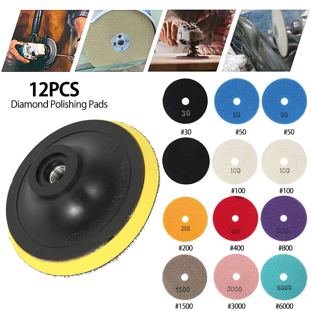 12 pz/set 4 '/100mm Utensili Abrasivi Wet Dry Diamante Tamponi Per Lucidatura Abrasivo Disco Smerigliatrice Per Granito Pietra Calcestruzzo Lucidatrice di Marmo, A
