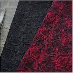 Tecido Premium Tingido Com Fio, Estampa Rosas 3D Relevo (50/100x160cm) - Vermelho Escuro/Preto | Versátil Para Costura DIY: Vestidos, Bolsas & Ternos Femininos (1 Peça)(Black,50cmx160cm)