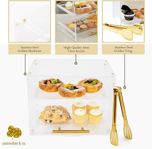 Miniatura 2 de PASTREEBOX & CO. Expositor de pastelería de acrílico con pinza para servir  Vitrina comercial de panadería de 2 niveles con puerta delantera
