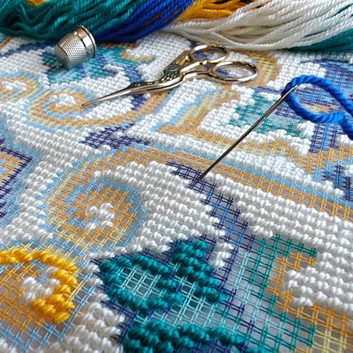 Image of Brvsk Ornamental Embroidery Kit for Adults and Beginners - Porto 16″ x 16″ with Clear, Precise Printed Design on Cotton Canvas; Includes 2 Needles, Yarn, and Easy-Read Chart