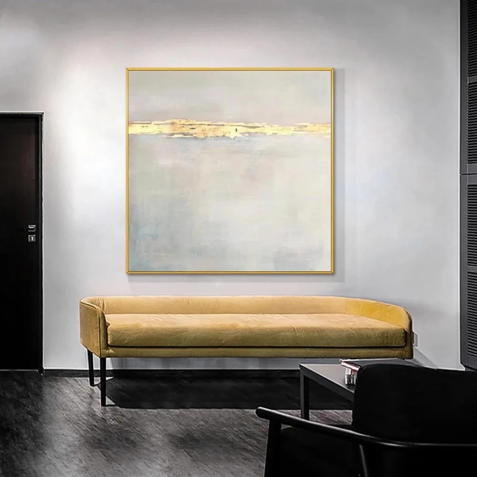 KAAUSE Grande Peinture Abstraite Art Coloré Feuille D'or Affiche Toile Peinture Pour Salon Mur Art Photos Décoration De La Maison 30x30 Cm (12x12 Pouces) Avec Cadre