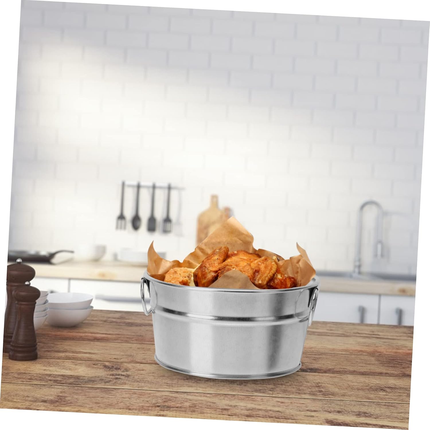2 pcs Plants Chicken Holder Christmas Shop Party American-Style French Restaurant Candles Food Decorations Supplies Diner Stainless Decorative Snacks Barrel Pails Fried (Silverx2pcs 15x12.5cmx2pcs)