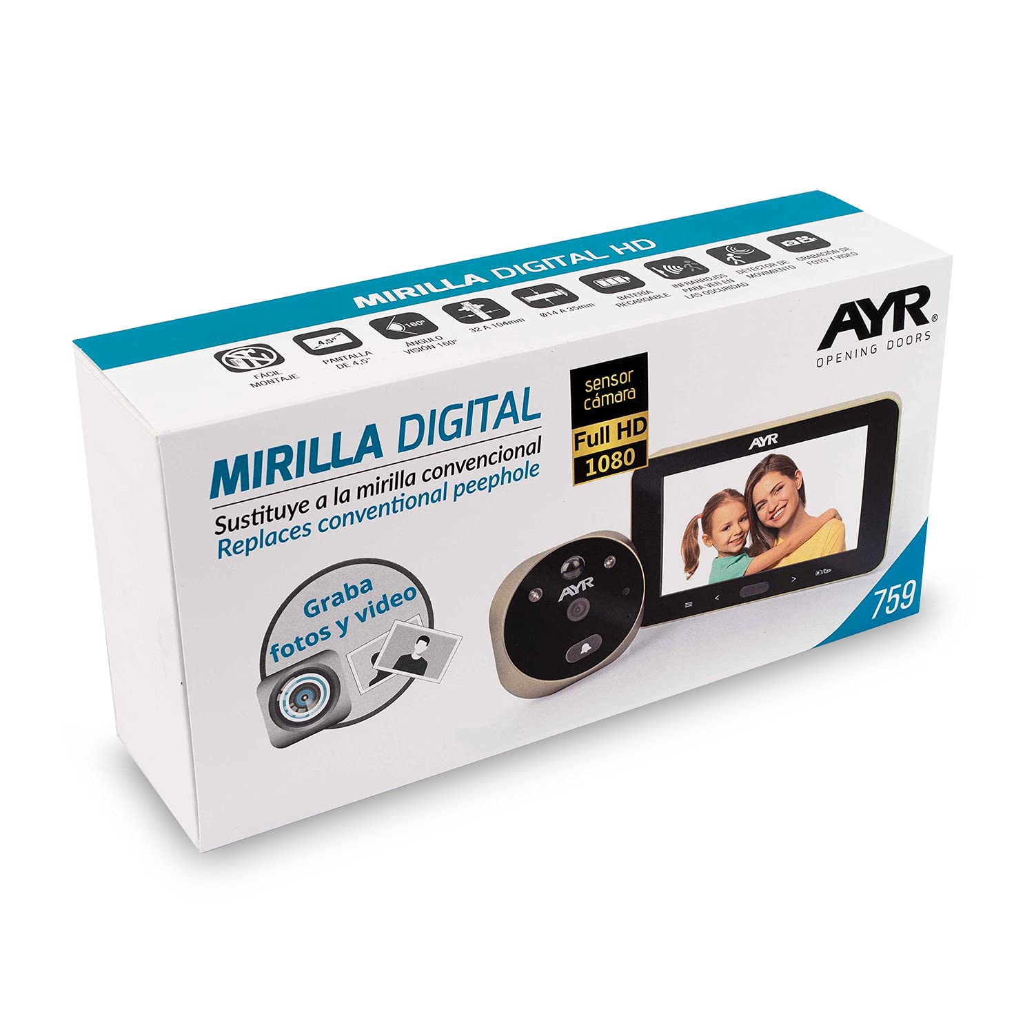 Mirilla Digital 759-HD Lite - Full HD. Acabado níquel Satinado.