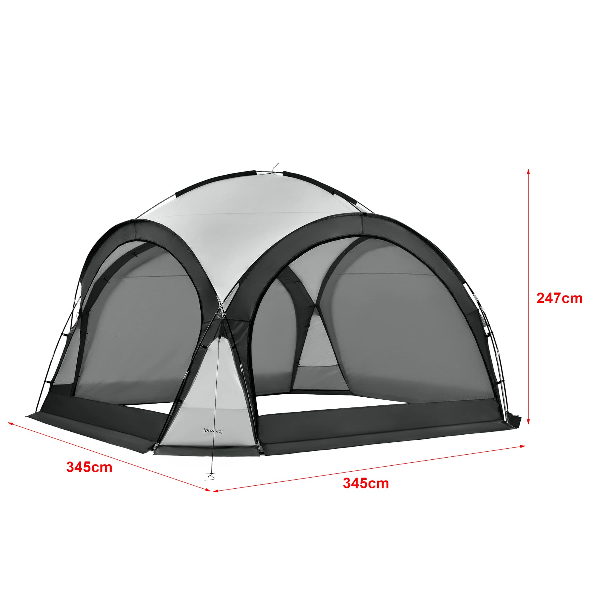 pro.tec Kuppelpavillon Grästorp Eventzelt mit LED Partyzelt inkl. Beleuchtung mit Solarmodul Festzelt wasserdicht 3,45 x 3,45 x 2,47 m Grau