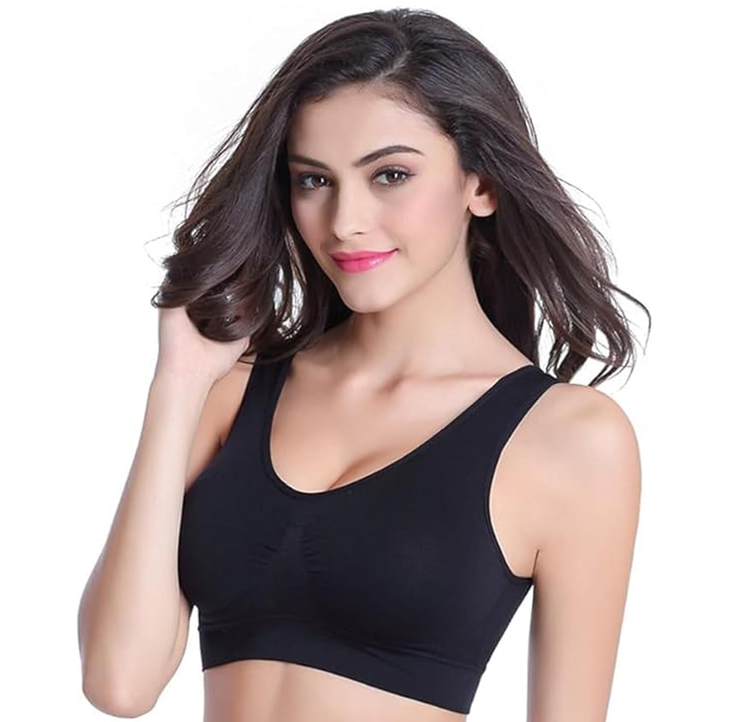 bqh Air Sports Bra Non Padded Wire Free Seamless Full Coverage Daily Workout Cotton Non Padded Black-picture-33