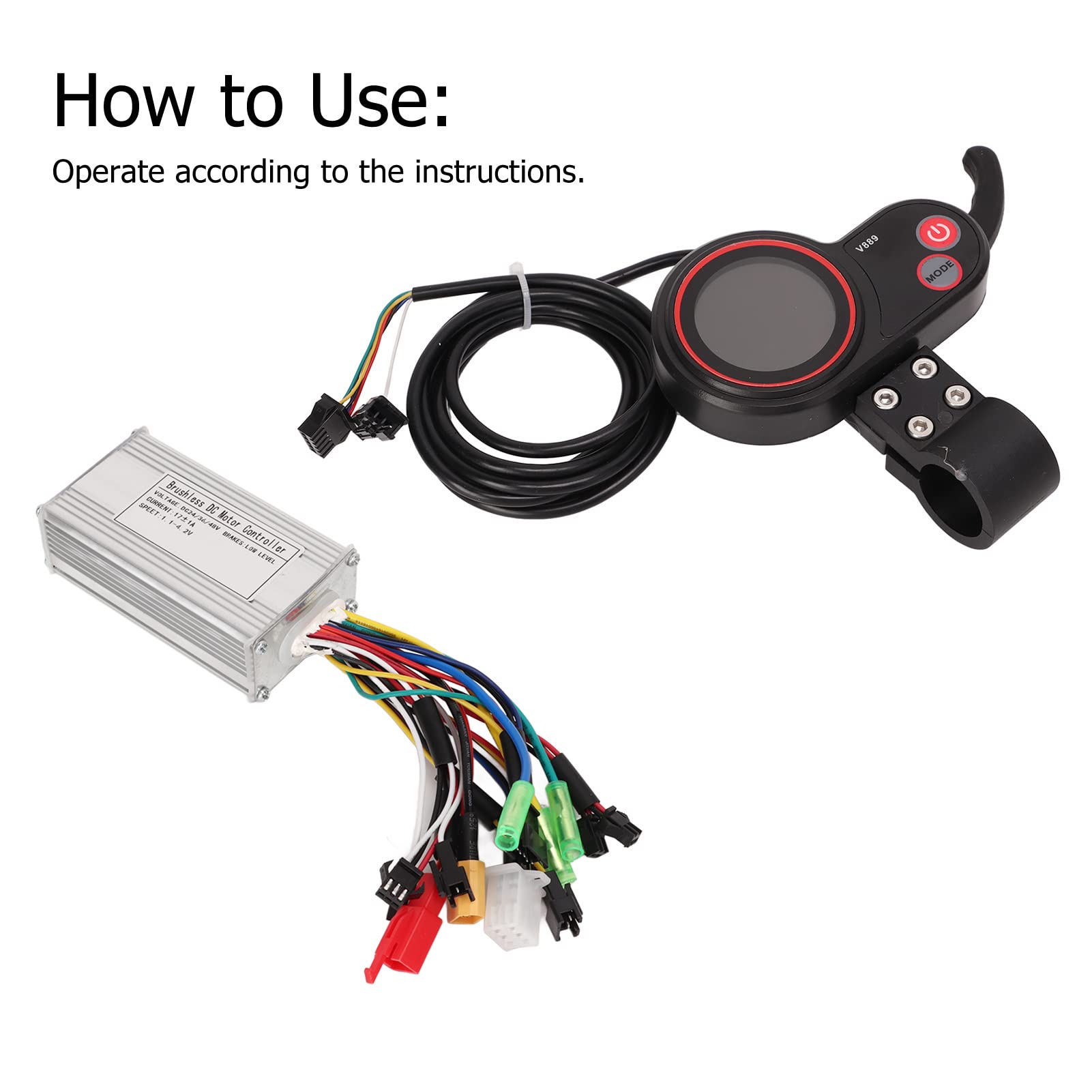BuyWeek Kit de Contrôleur de Moteur sans Balais de Scooter Électrique pour KUGOO M4, 24V 36V 48V 250W 350W 17A Contrôleur d'onde Sinusoïdale à 3 Modes avec Panneau d'Affichage LCD Couleur V889