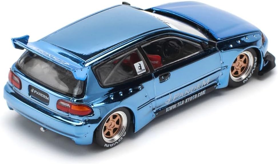 1:64 Diecast Model Car Compatible with Honda Civic EG6 Pandem Blue Chrome Limited Edition by Pop Race PR640206
