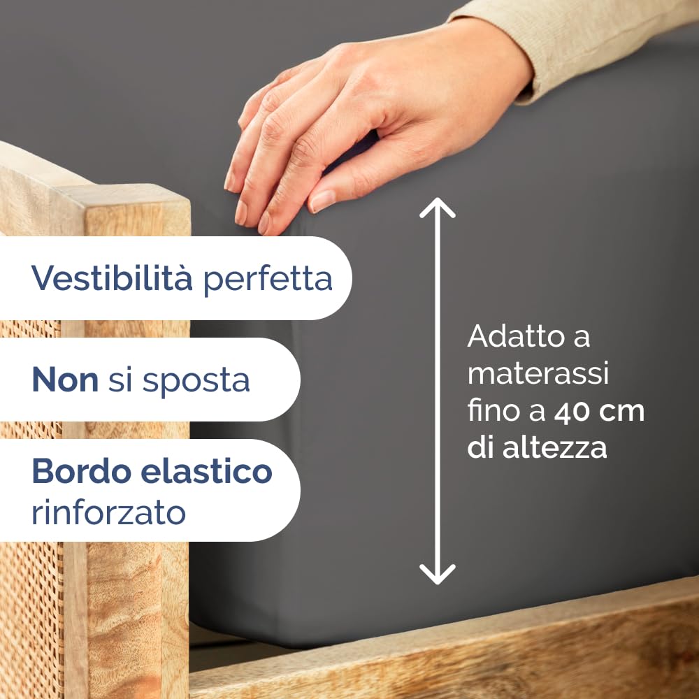 Lenzuolo con angoli 120x200cm - Extra profondo per materassi fino a 40cm (16") di altezza - Morbida microfibra spazzolata - Antipiega, resistente al restringimento e colori - OEKO-TEX - Grigio scuro