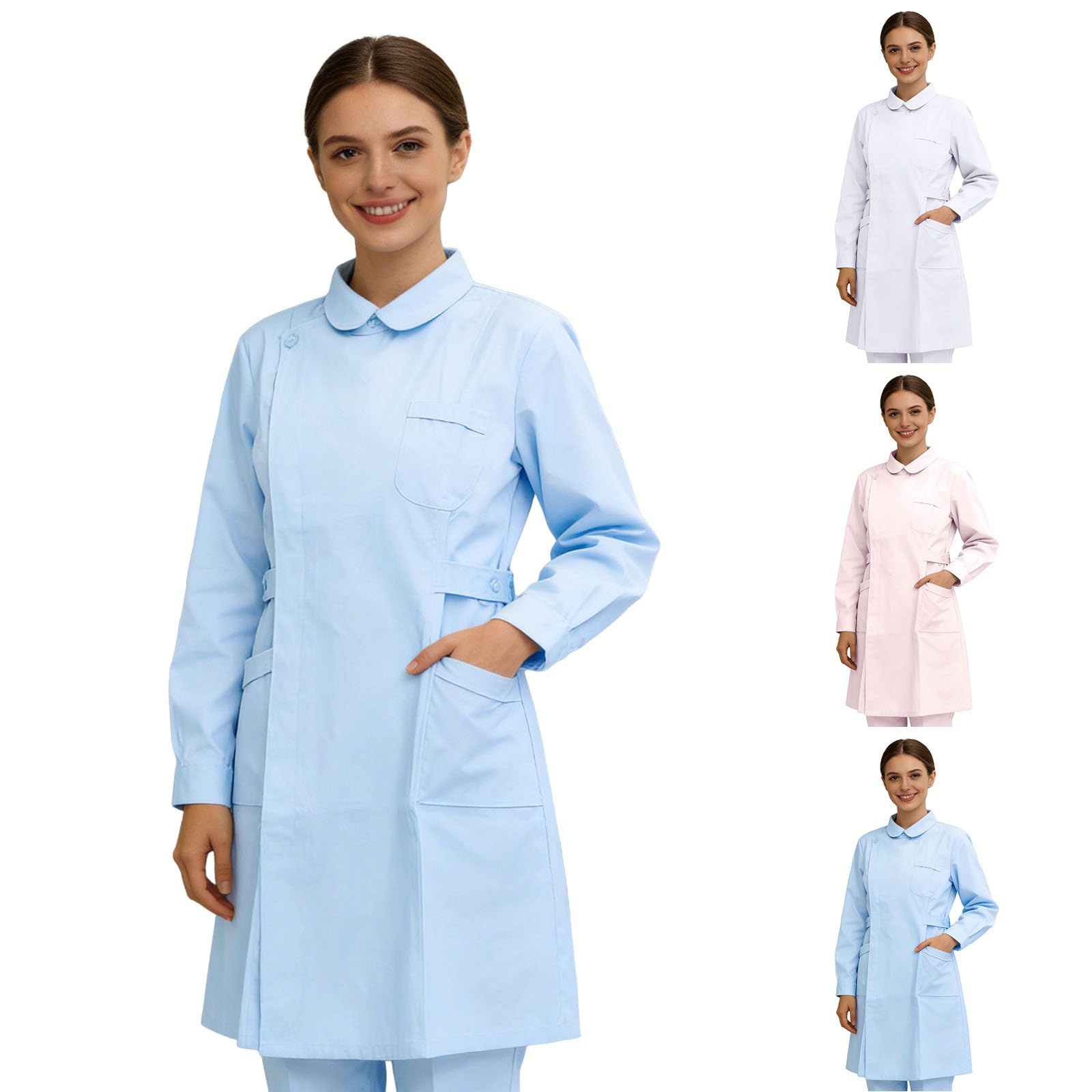 Blouse Medicale Femme Manche Longue Blouse Blanche Chimie Lycee College Blouses De Laboratoire Longue Blouses Infirmiere Boutons De Travail Avec Poche Confortable Pour Étudiant Hospital Infirmière