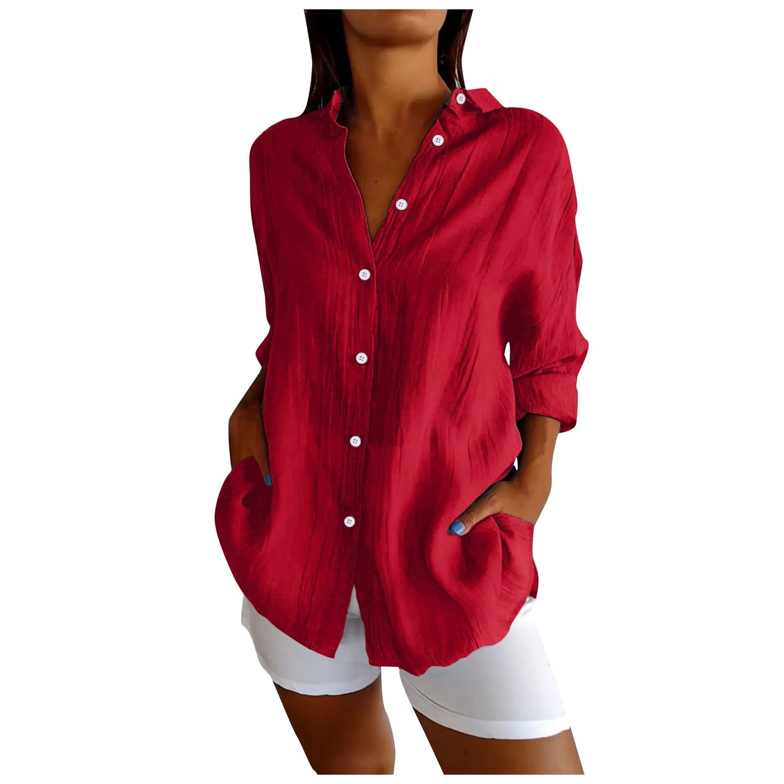 Camicie da donna in garza button down trendy 2026 classico estivo con colletto in lino camicette oversize risvolto vestibilità ampia abiti in mussola cotone manica lunga primavera abbigliamento donna
