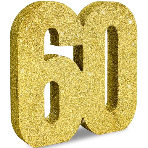 Image of TONIFUL 60th Birthday Decoration for Men and Women,60th Anniversary Decoration,Glod Glitter 60th Birthday Centerpieces for Party Decoration,Number 60 Centerpiece Table Decoration