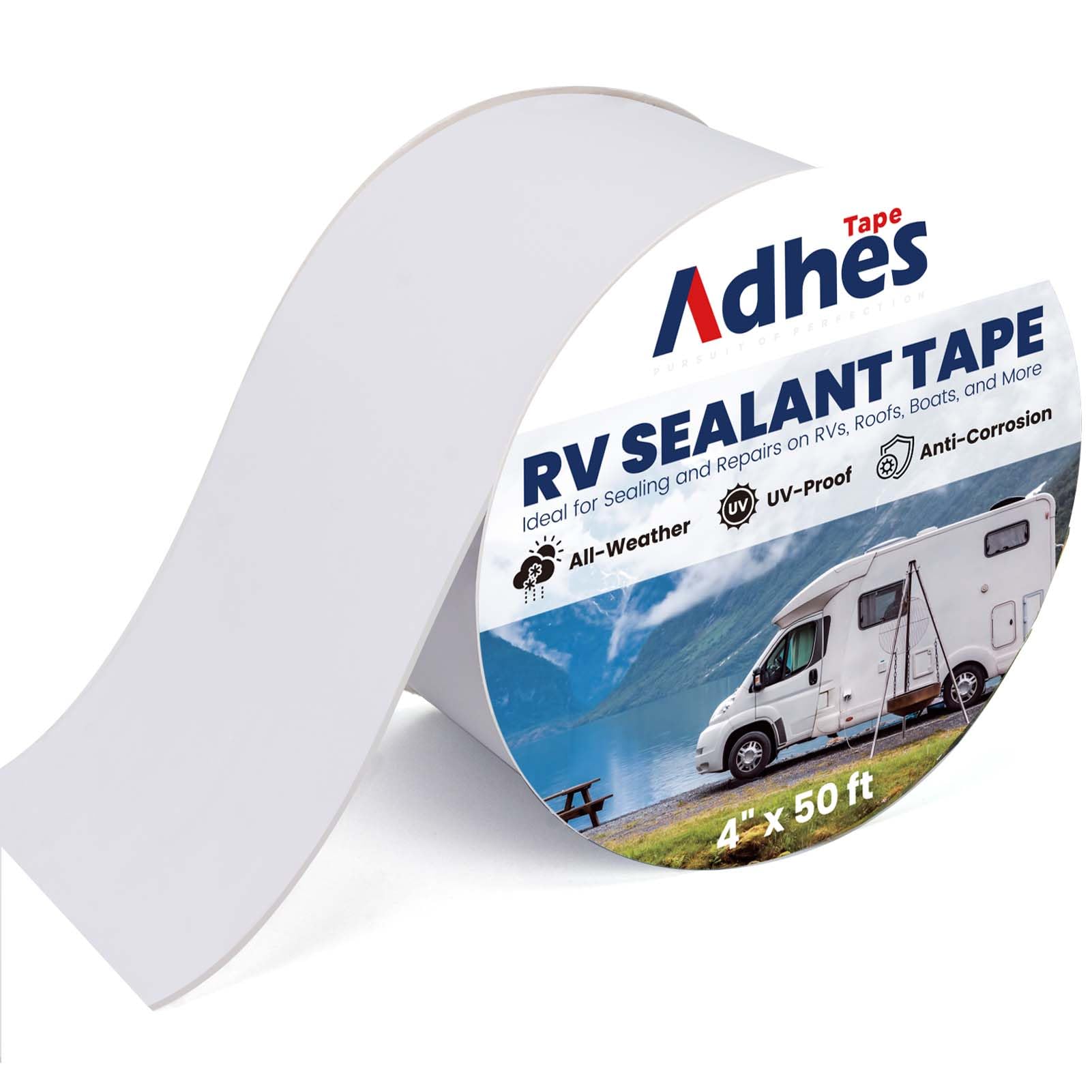 ADHES Cinta adhesiva para caravana blanca, 100 mm x 15 m, cinta impermeable para caravana, de goma butílica, para RV, autocaravana, autoadhesiva, para ventanas, techo, caravana, tubería