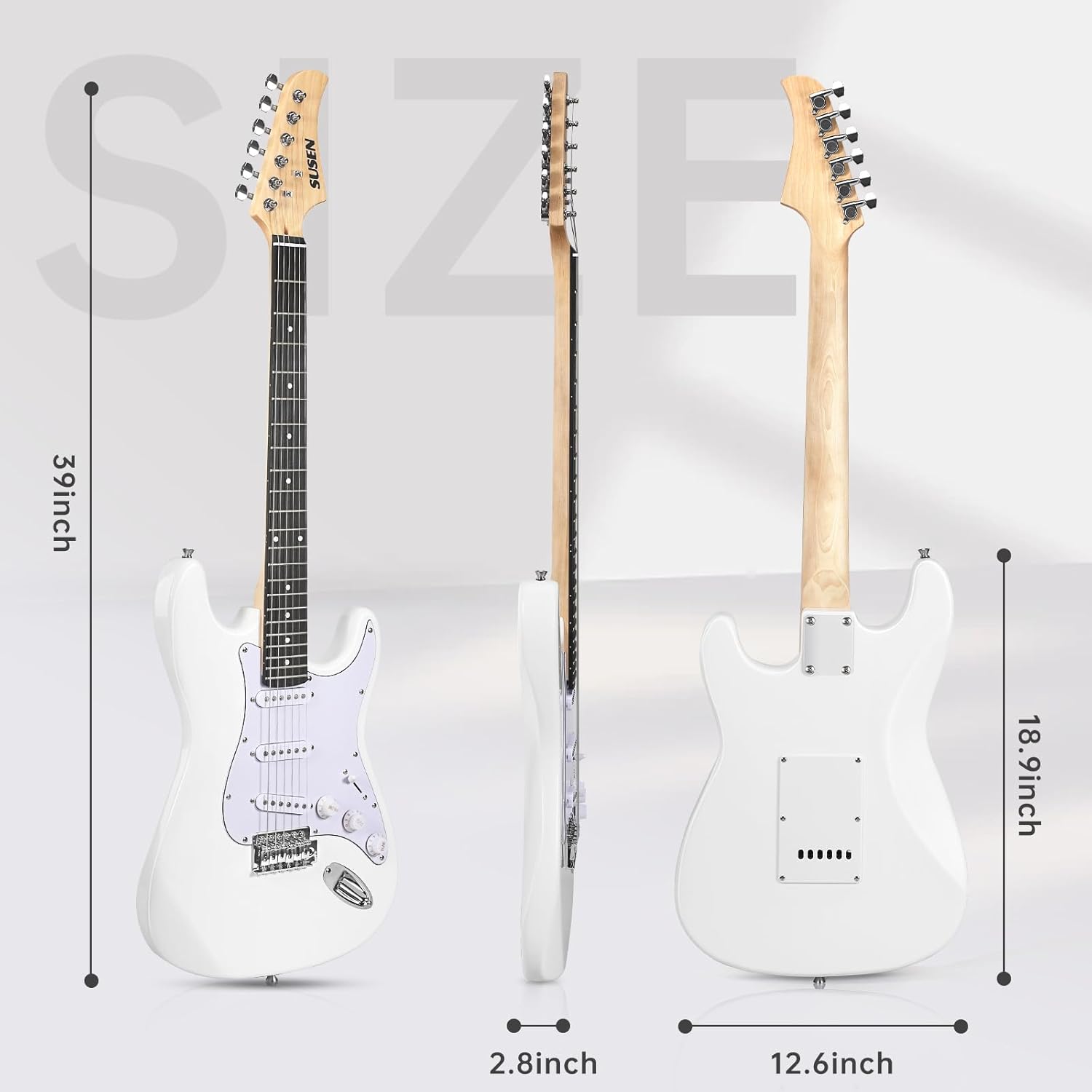 Electric Guitar, 39 Inch Solid Full-size Electric Guitar S-S-S Pickups Starter Kit Includes Amplifier, Bag, Digital Tuner, Strap, String, Cable, Picks，Mini AMP（Green (White)